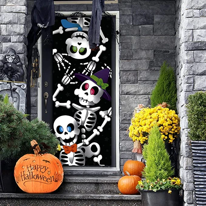 3pcs Cute Skeleton Family Door Cover 3D 30in X 72in 1 3pcs Cute Skeleton Family Door Cover 3D 30in X 72in