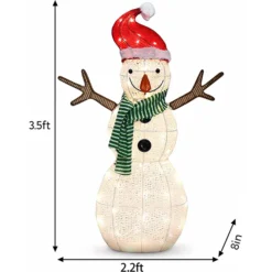80 LED Cotton Snowman With Christmas Hat 3.5ft -Holiday Discount Store 3.5ft Snowman with Christmas Hat Yard Lights 2