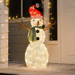 80 LED Cotton Snowman With Christmas Hat 3.5ft -Holiday Discount Store 3.5ft Snowman with Christmas Hat Yard Lights 3 600x600 1