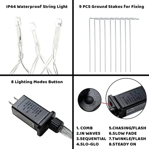 345 LED 8 Lighting Modes Waterfall Lights White 16.4ft 6 345 LED 8 Lighting Modes Waterfall Lights White 16.4ft - Image 6