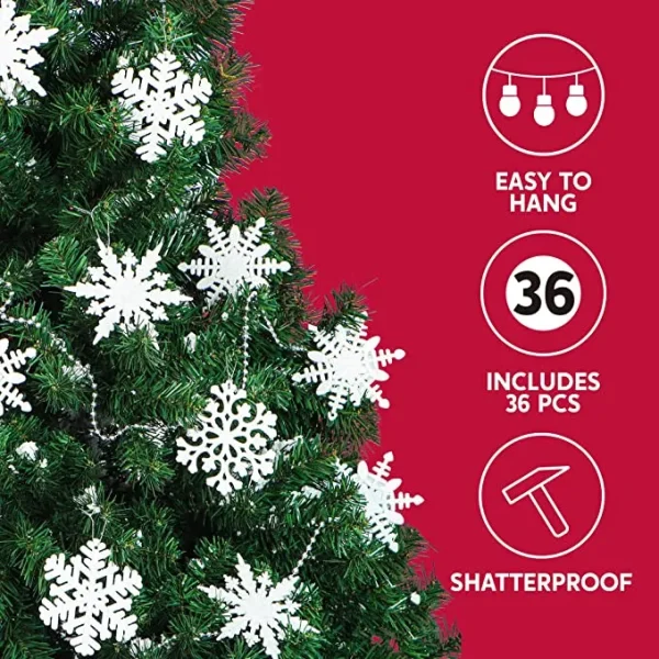 36pcs White Glitter Snowflake Christmas Ornaments 2 36pcs White Glitter Snowflake Christmas Ornaments - Image 2