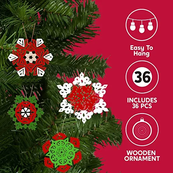 36pcs Hanging Christmas Wooden Snowflake Ornament 2 36pcs Hanging Christmas Wooden Snowflake Ornament - Image 2