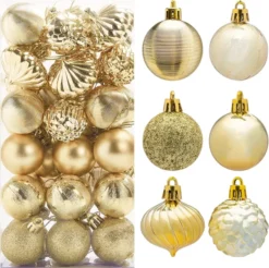 36pcs Gold Christmas Ball Ornaments 1.57in