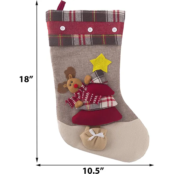 3pcs 3D Burlap And Plaid Christmas Stockings 18in 4 3pcs 3D Burlap And Plaid Christmas Stockings 18in - Image 4
