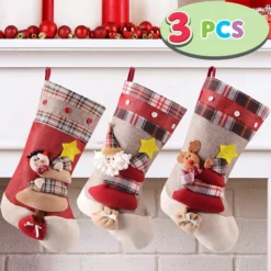3pcs 3D Burlap And Plaid Christmas Stockings 18in 6 3pcs 3D Burlap And Plaid Christmas Stockings 18in -Holiday Discount Store 3Pcs 3d Burlap Christmas Stockings 18in 3 600x600 1