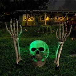3Pcs Lighted Skull And Skeleton Arms Groundbreaker Stakes (Green Light)