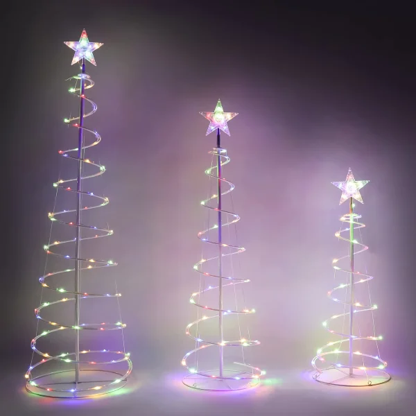 3Pcs Lighted Spiral Christmas Tree Set LED Warm White 1 3Pcs Lighted Spiral Christmas Tree Set LED Warm White