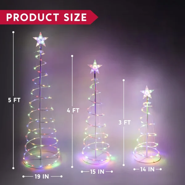 3Pcs Lighted Spiral Christmas Tree Set LED Warm White 6 3Pcs Lighted Spiral Christmas Tree Set LED Warm White - Image 6