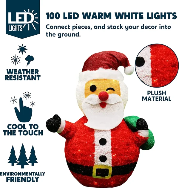3ft 100 LED Plush Collapsible Santa 2 3ft 100 LED Plush Collapsible Santa - Image 2