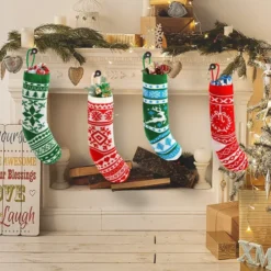 4 Pack Knit Christmas Stockings 18in