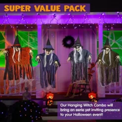 4pcs Halloween Hanging Witch Decoration 24in 8 4pcs Halloween Hanging Witch Decoration 24in -Holiday Discount Store 4 Pcs Hanging Witches Purple Orange Green Grey 24in 3 600x600 1