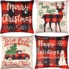 4pcs Buffalo Plaid Reindeer And Truck Pillow Covers