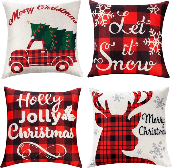 4Pcs Christmas Farmhouse Buffalo Plaid Pillow Covers 1 4Pcs Christmas Farmhouse Buffalo Plaid Pillow Covers