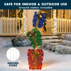 60 LED Christmas Tinsel Stacked Gift Boxes 4ft 8 60 LED Christmas Tinsel Stacked Gift Boxes 4ft -Holiday Discount Store 4ft Christmas Tinsel Stacked Gift Boxes 3 result 600x600 1