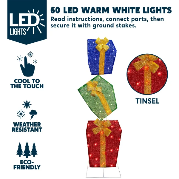60 LED Christmas Tinsel Stacked Gift Boxes 4ft 4 60 LED Christmas Tinsel Stacked Gift Boxes 4ft - Image 4