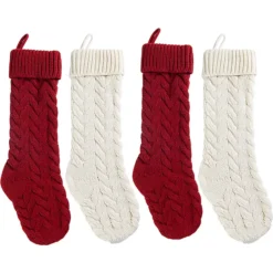 4pcs Red And White Christmas Knit Stockings 18in -Holiday Discount Store 4pcs Red and White Christmas Knit Stockings 18in 3