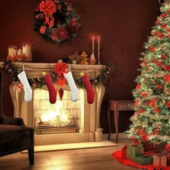 4pcs Red And White Christmas Knit Stockings 18in -Holiday Discount Store 4pcs Red and White Christmas Knit Stockings 18in 5