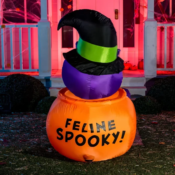 5ft Witch's Cat In Pumpkin Inflatable Decoration 4 5ft Witch's Cat In Pumpkin Inflatable Decoration - Image 4