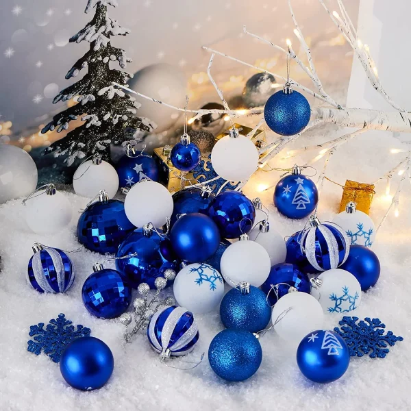 50pcs Dark Blue And White Christmas Ball Ornaments 1 50pcs Dark Blue And White Christmas Ball Ornaments