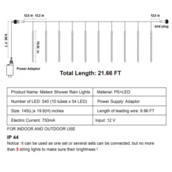 10 Tubes (19.8in) Christmas Meteor Shower Lights, White -Holiday Discount Store 540 LEDs Christmas Meteor Shower Lights White 3 result 600x600 1