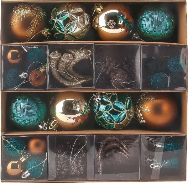 56pcs Green And Gold Assorted Christmas Ornament Sets 1 56pcs Green And Gold Assorted Christmas Ornament Sets