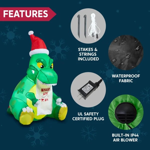 5ft Inflatable Sitting Dinosaur Christmas Decoration 6 5ft Inflatable Sitting Dinosaur Christmas Decoration - Image 6