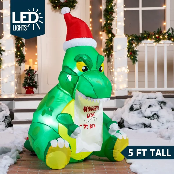 5ft Inflatable Sitting Dinosaur Christmas Decoration 2 5ft Inflatable Sitting Dinosaur Christmas Decoration - Image 2