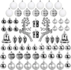 66pcs White And Silver Christmas Ornaments