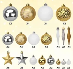 67pcs Gold White &amp Silver Assorted Christmas Ball Ornaments -Holiday Discount Store 67Pcs Christmas Ornaments Assorted Style Gold amp White 2 600x571 1