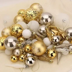 67pcs Gold White &amp Silver Assorted Christmas Ball Ornaments -Holiday Discount Store 67Pcs Christmas Ornaments Assorted Style Gold amp White 5 600x600 1