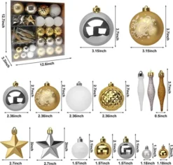 67pcs Gold White &amp Silver Assorted Christmas Ball Ornaments -Holiday Discount Store 67Pcs Christmas Ornaments Assorted Style Gold amp White 7 600x574 1
