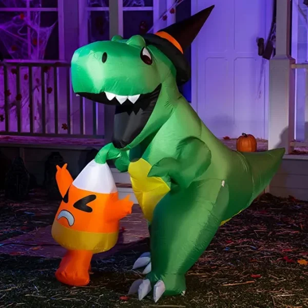 6ft Inflatable LED Dinosaur Catching Candy Corn 1 6ft Inflatable LED Dinosaur Catching Candy Corn