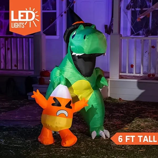 6ft Inflatable LED Dinosaur Catching Candy Corn 2 6ft Inflatable LED Dinosaur Catching Candy Corn - Image 2