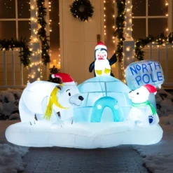 6ft Inflatable LED North Pole With Polar Bears