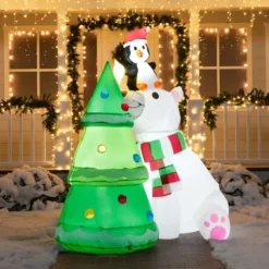 6ft Inflatable LED Polar Bear Christmas Tree With Penguin -Holiday Discount Store 6ft Inflatable LED Polar Bear Christmas Tree with Penguin 4 600x600 1