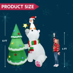 6ft Inflatable LED Polar Bear Christmas Tree With Penguin -Holiday Discount Store 6ft Inflatable LED Polar Bear Christmas Tree with Penguin 5 600x600 1