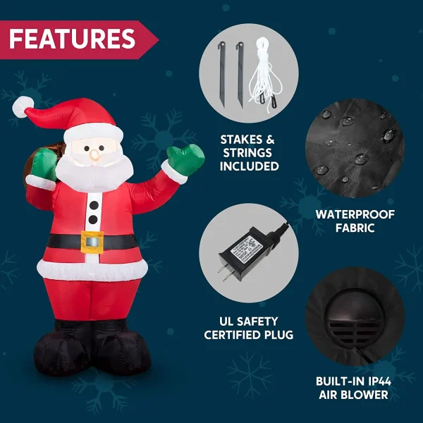 6ft Inflatable LED Santa Carry Gift Bag 6 6ft Inflatable LED Santa Carry Gift Bag - Image 6