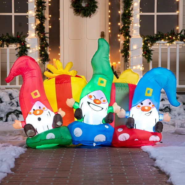 6ft Inflatable LED Three Happy Christmas Gnome 1 6ft Inflatable LED Three Happy Christmas Gnome