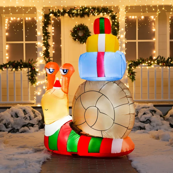 6ft Inflatable LED Snail With A Stack Of Gifts 1 6ft Inflatable LED Snail With A Stack Of Gifts
