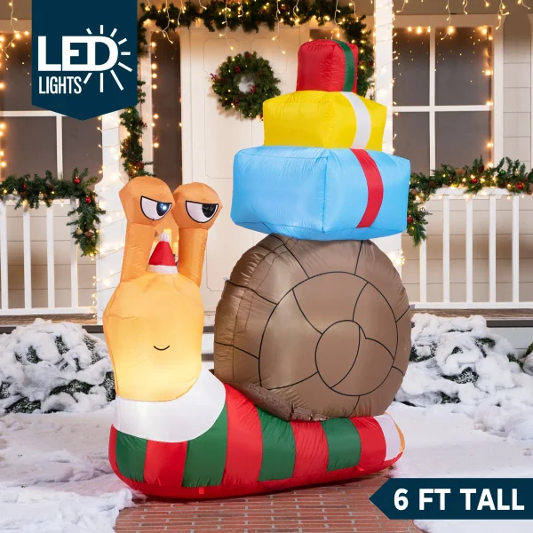 6ft Inflatable LED Snail With A Stack Of Gifts 2 6ft Inflatable LED Snail With A Stack Of Gifts - Image 2