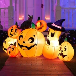6ft 7pcs Inflatable Pumpkin With Witch's Cat Decoration 9 6ft 7pcs Inflatable Pumpkin With Witch's Cat Decoration -Holiday Discount Store 7 Pcs Pumpkins with Black Cat Halloween Inflatable 6ft 3 600x600 1