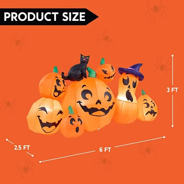 6ft 7pcs Inflatable Pumpkin With Witch's Cat Decoration 5 6ft 7pcs Inflatable Pumpkin With Witch's Cat Decoration - Image 5