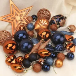 70Pcs Christmas Ornaments With Heart Blue, Silver, & White