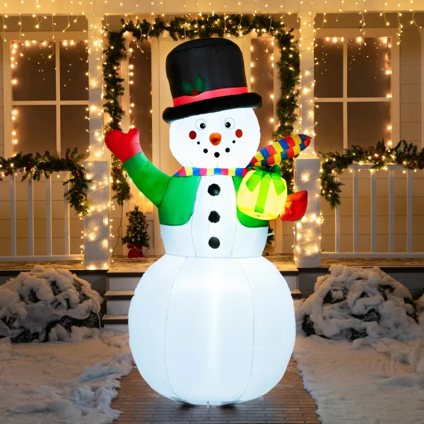7ft LED Blow Up Snowman With Present Gift 1 7ft LED Blow Up Snowman With Present Gift