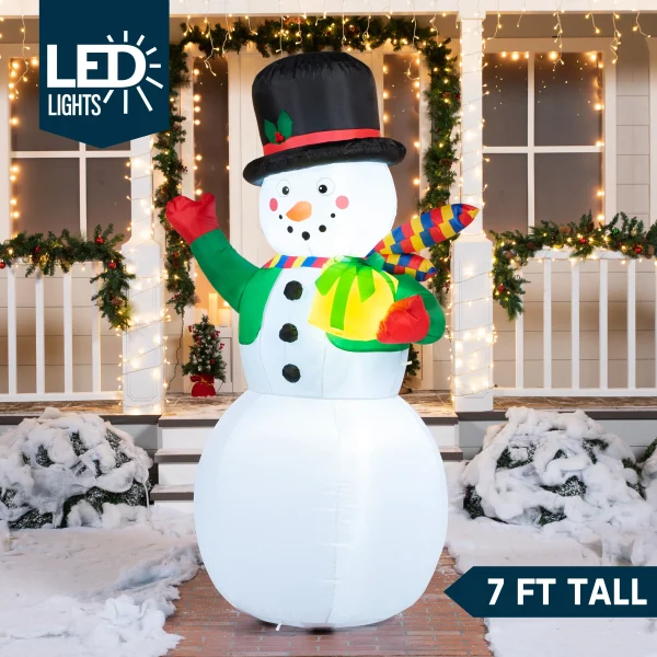 7ft LED Blow Up Snowman With Present Gift 2 7ft LED Blow Up Snowman With Present Gift - Image 2