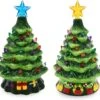 2pcs Pre Lit Ceramic Tabletop Christmas Tree 7in