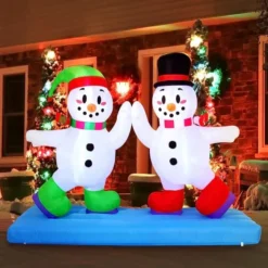 8ft Inflatable LED High Five Snowman Ice Skating