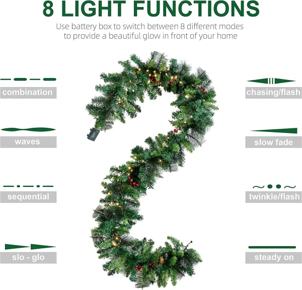 100 Warm White Lights Prelit Christmas Garland 9ft 3 100 Warm White Lights Prelit Christmas Garland 9ft - Image 3