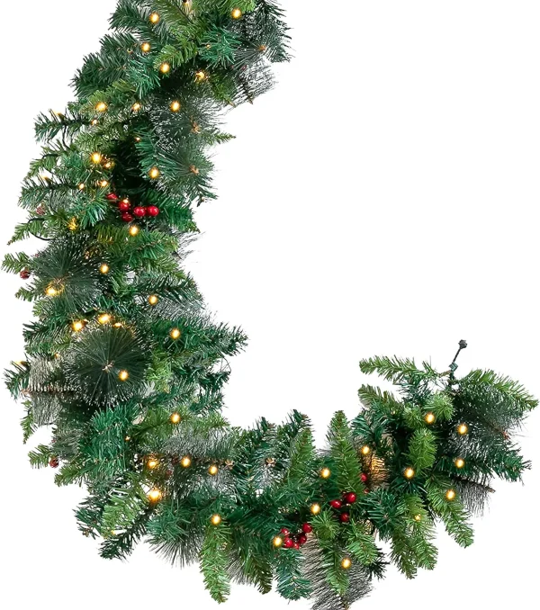 100 Warm White Lights Prelit Christmas Garland 9ft 5 100 Warm White Lights Prelit Christmas Garland 9ft - Image 5