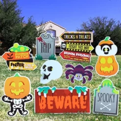 9pcs Halloween Outdoor Corrugate Yard Stake Signs
